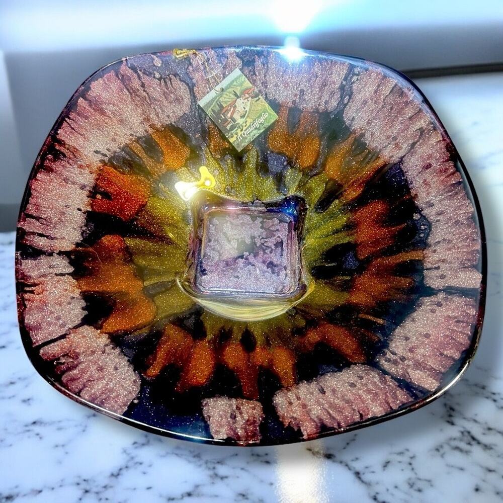 Il Quadrifoglio Hand Painted Art Glass Decorative Blue Bowl Italy NEW *Stunning*